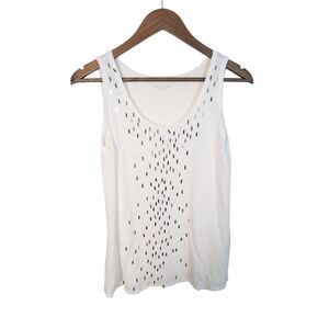 Eileen Fisher Dapple Sequined White Linen Jersey Tank Top